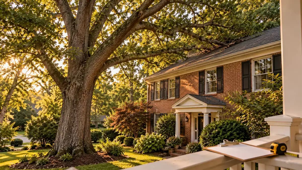 Large oak tree growing close to a house in the Richmond area